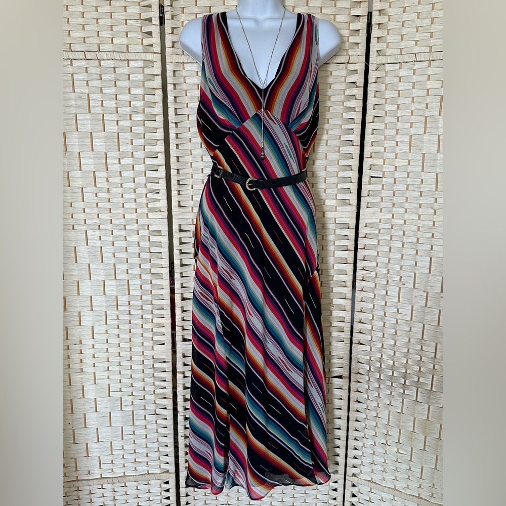 Ralph Lauren Women’s Multicolor Striped Sleeveless V-Neck Dress NO BELT - Picture 7 of 9